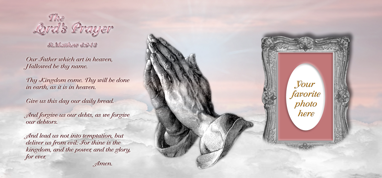 Lords Prayer Clouds Praying Hands Pink